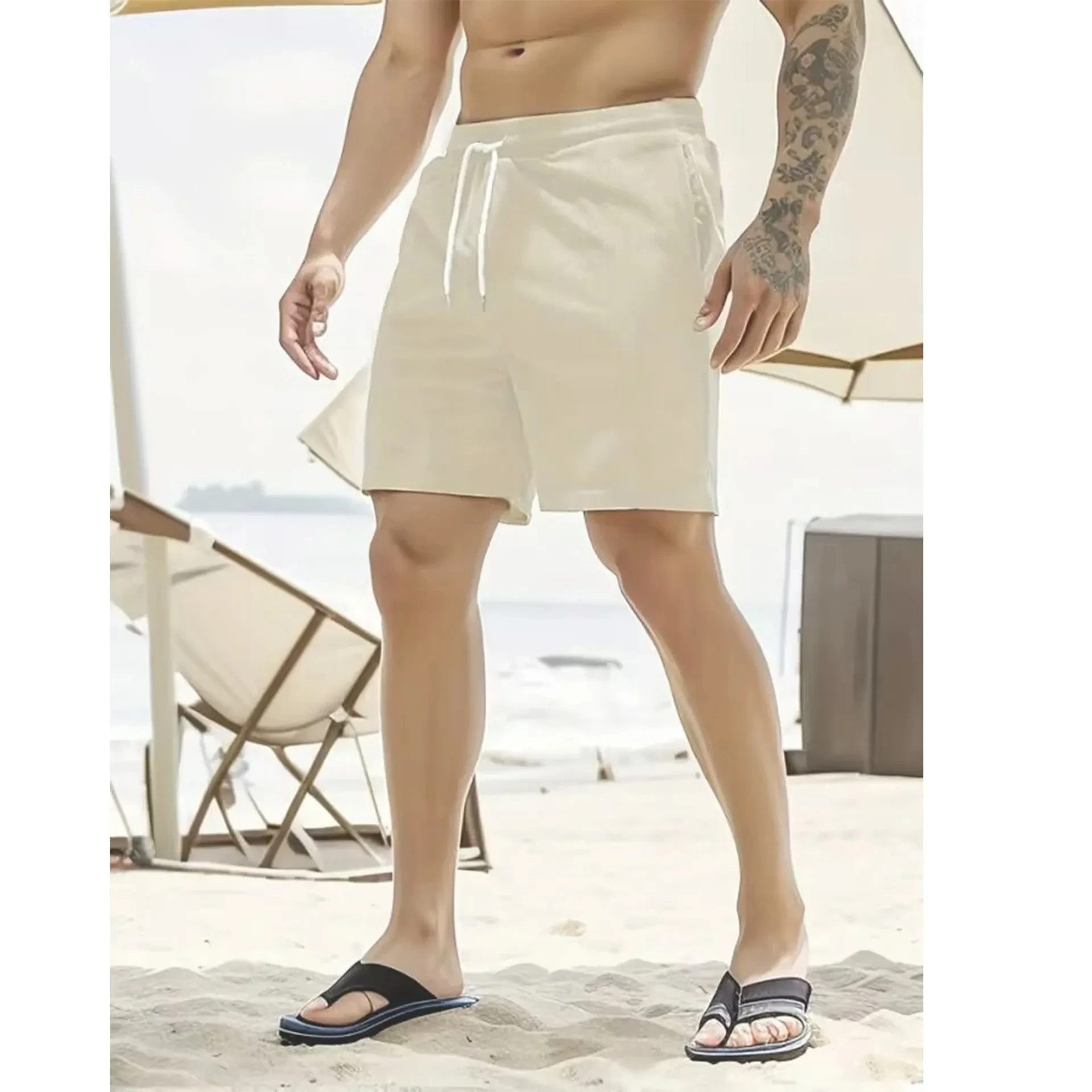 Calça masculina folga de veludo, shorts esportivos com cordão, calça casual para praia, verão, nova