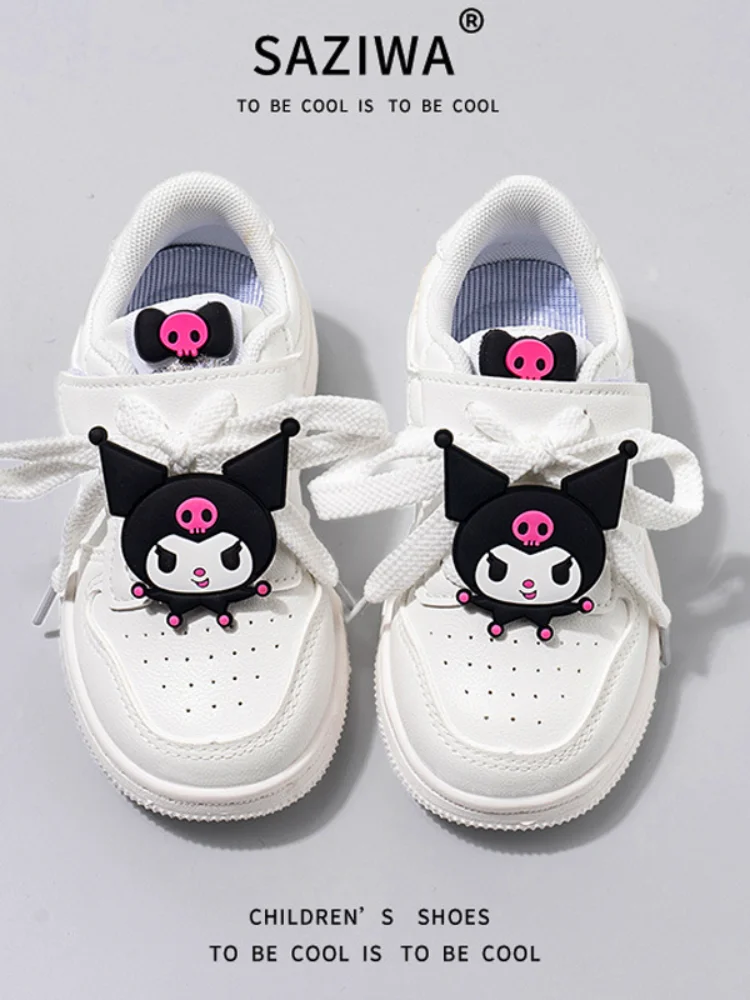 حار فتاة Kuromi Kawaii موضة أحذية رياضية بيضاء طالب الخريف والشتاء الكرتون أنيمي الطفل الترفيه عالي الكعب حذاء رياضة نمط جديد