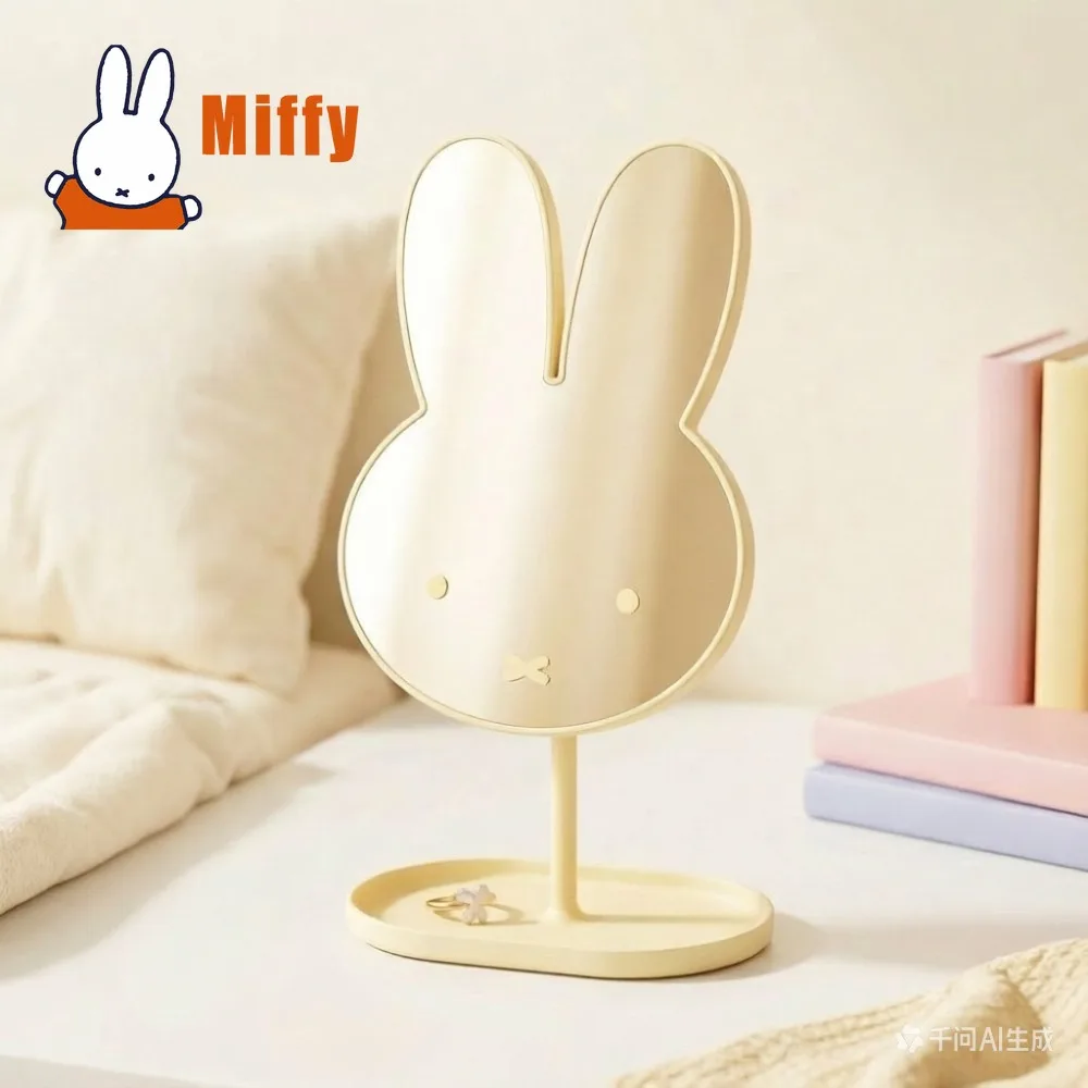 Kawaii Miffy Desktop-Schminkspiegel Niedlicher Hasen-Kosmetikspiegel 360° °   Drehbare Basisplatte aus hochtransparentem Glas, Schreibtischzubehör für Studentenwohnheime, Geschenk