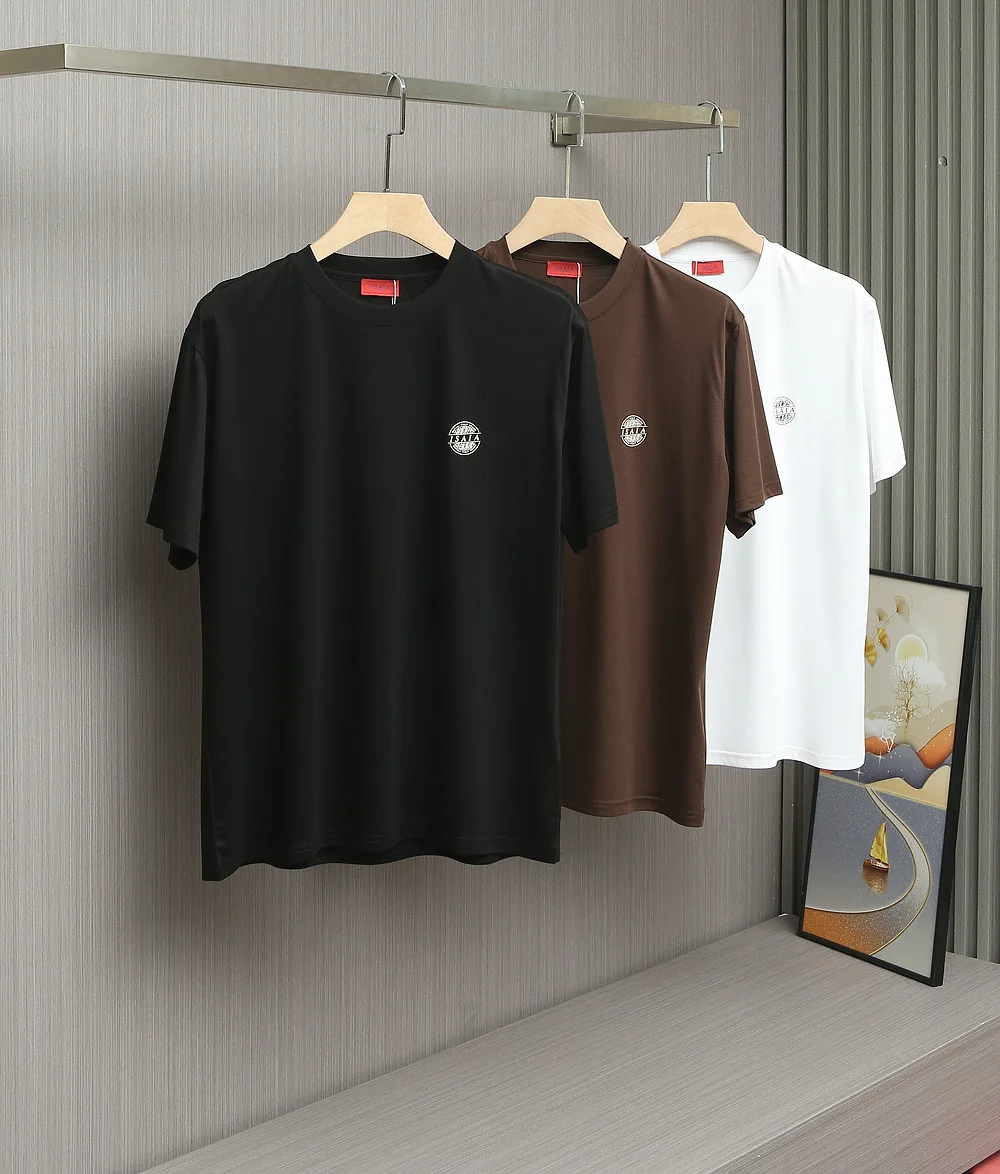 

BLSK CPRT T-Shirt men Cotton 2026 New fashion Casual breathable elastic short sleeve thin round neck Straight embroidery M-2XL