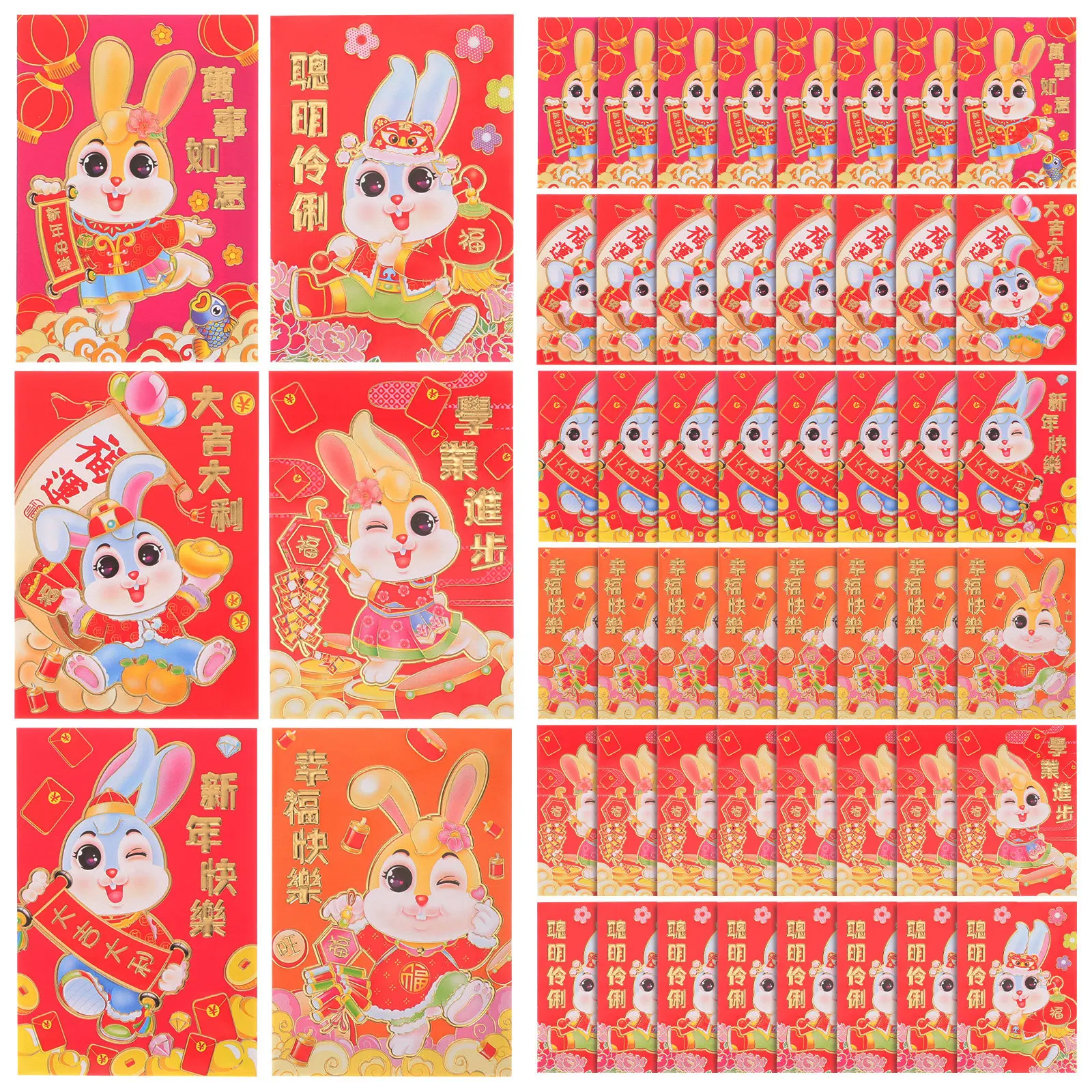 

54Pcs Creative Red Envelopes for Year of The Rabbit Lucky Money Bag Festival Gift Spring Festival Red Packet Party Decoration