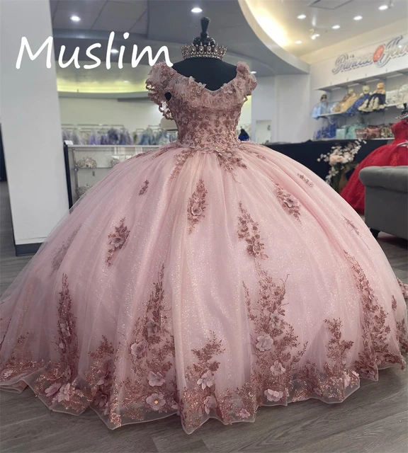 Glitter Rose Roze Quinceanera Jurk 2023 Mexicaanse Kanten Bloemen Zoete 15 Jurk Met Grote Strik Lovertjes Vestidos Para Xv Verjaardagsfeestje AliExpress