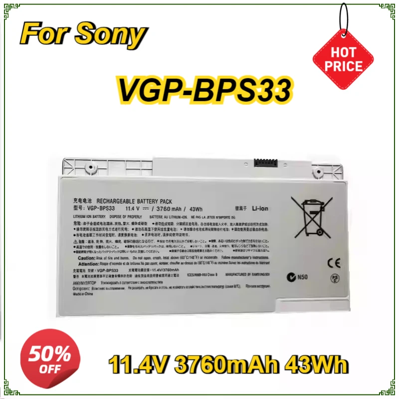 

New Laptop Battery For SONY VGP-BPS33 VAIO SVT-14 SVT-15 T14 T15 BPS33 Touchscreen Ultrabooks 11.4V 3760mAh 43Wh