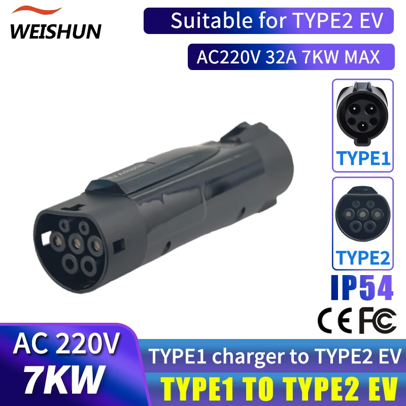 

Type1 to Type2 EV Adapter Electric Vehicle Charger Connecter for 16A/32A Type1/J1772 Charger to Type2 Electric Car Adapter