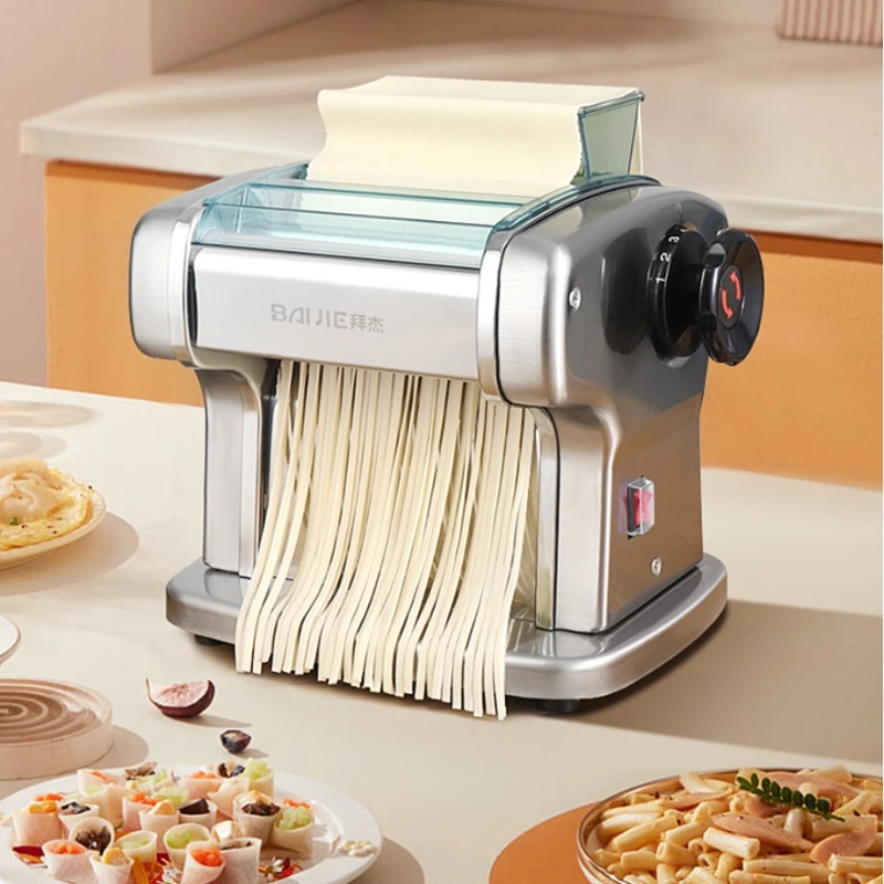 ماكينة ضغط المعكرونة الكهربائية المنزلية - أوتوماتيكية، مدمجة من الفولاذ المقاوم للصدأ، متعددة الوظائف لجلد المعكرونة والزلابية