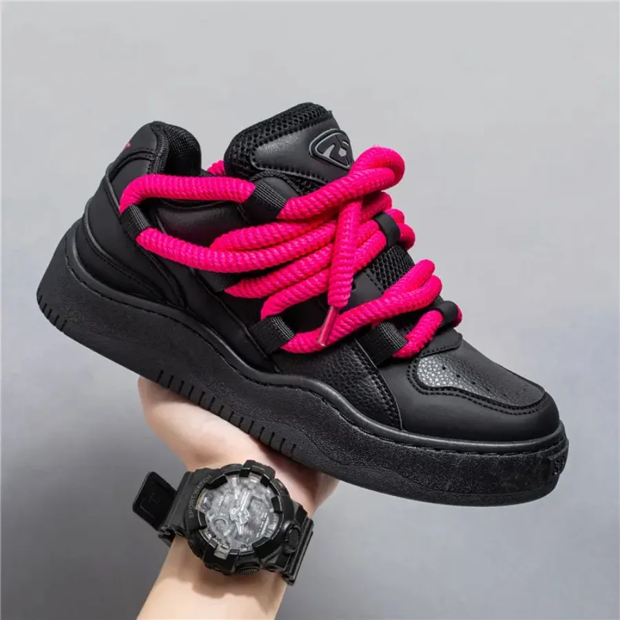 

Men's Wide Width Chunky Platform Sneakers - Korean Retro Korean Style Chunky Platform Shoes Low-Top Lace-Up Casual Shoes with C