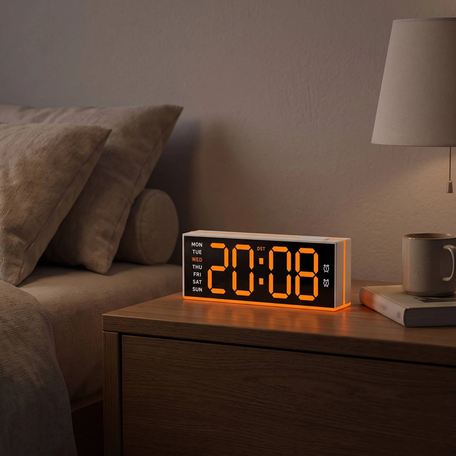 Digital Clock with Edge Lighting Illuminated Alarm Clock with Two Alarms Minimalist Slim for Bedside Table, Desk