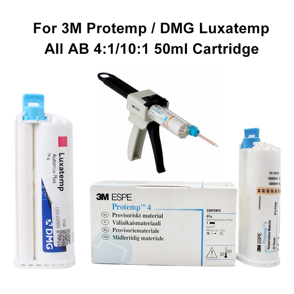 Protemp Gun Dental Dispensing Protemp4 3M DMG Luxatemp Temporary Crown Mixing Dispenser 4:1/10:1 Automatic Mixer 50ml Cartridge