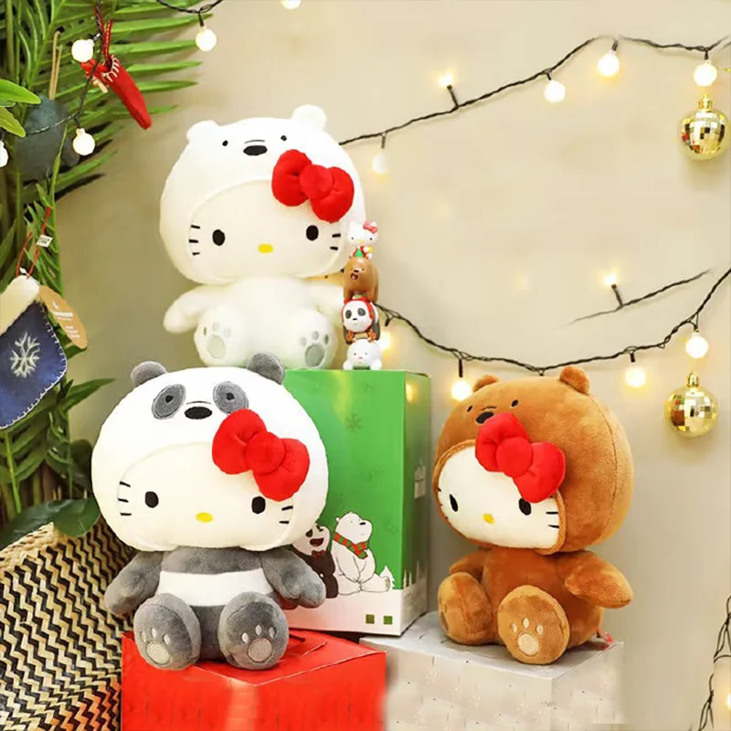 Kawaii Hello Kitty Panda Kt gato llavero de juguete de peluche Morphing Plushie muñeca Convertible monedero accesorio mochila encanto regalo