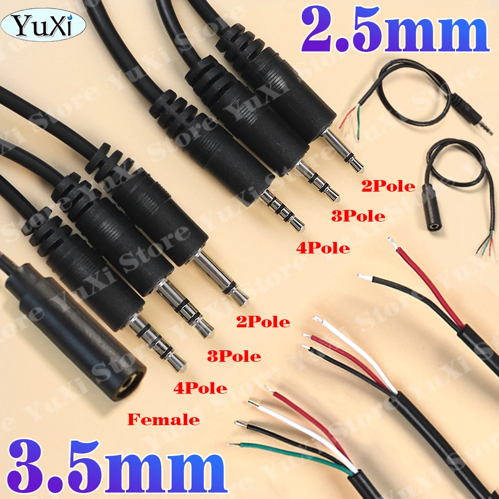 3.5mm 2.5mm Mono Stereo Audio Cable Male Female Plug Jack Connector Cord 2/3/4Pole TS TRS TRRS Extension Wire DIY Earphone Mic
