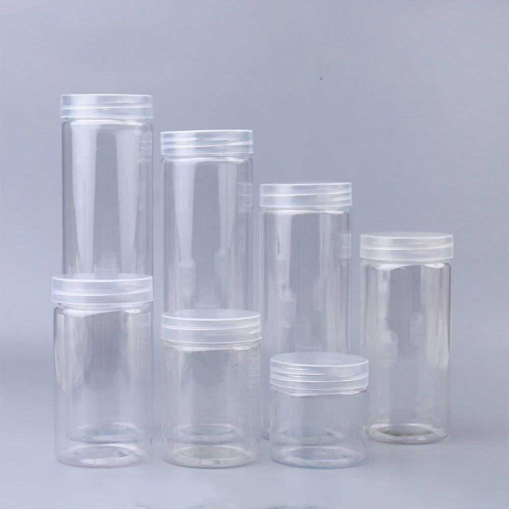 30pcs Clear Sealed Can With Lid Plastic Empty Packing Bottle Circular Storage Bucket Biscuit Jar Food Grade Container