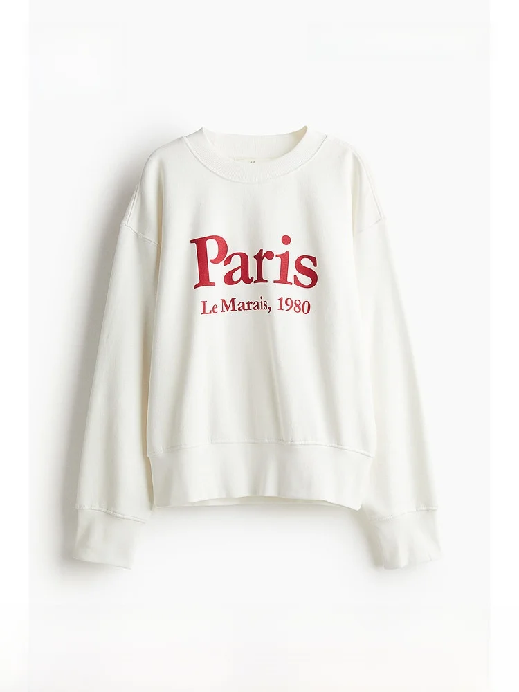 

H&M Women's Long Sleeve round Neck Sweatshirt Letter Print American Style Casual Comfortable Cotton Polyester Blend Top