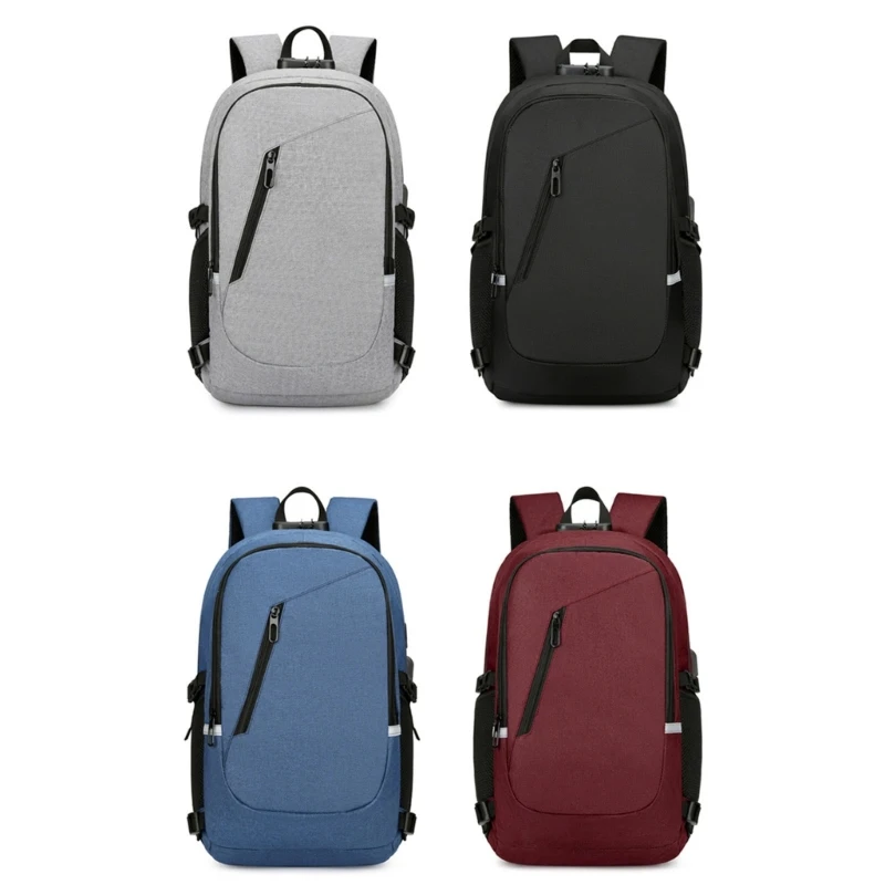 E74B Mens Password Lock Backpack Student Schoolbag USB Charging Laptop Backpack Male Anti-Theft Business Travel Backpack