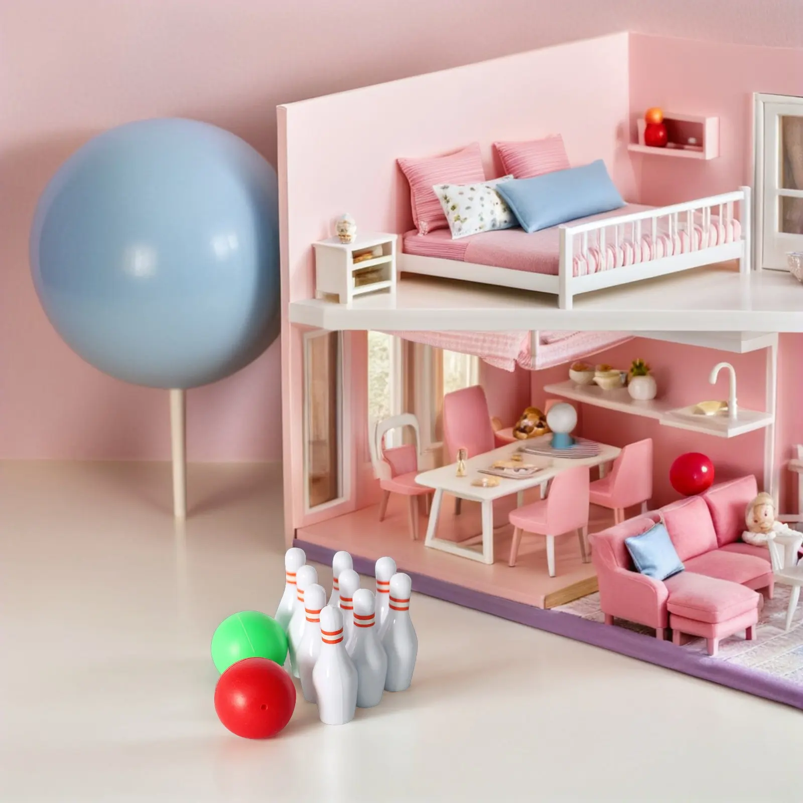 

1Set Miniature Bowling Small Compact Bowling Set Mini House Accessory High Simulation Decoration Leisure Fun
