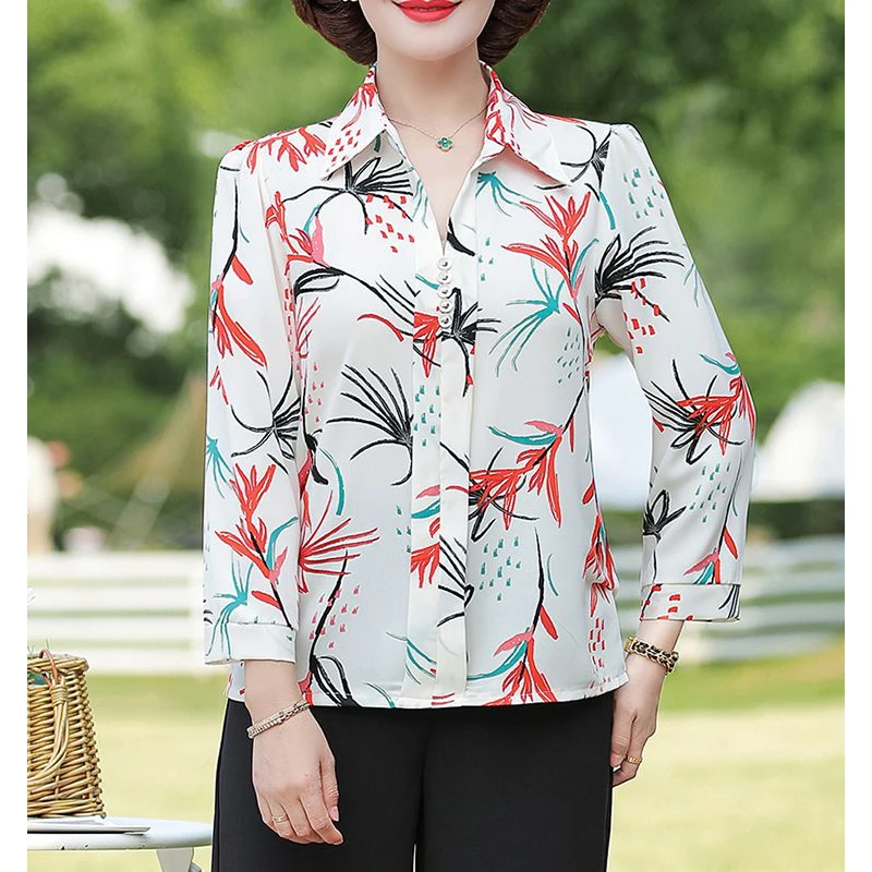 Women Clothes Elegant Fashion Printed Shirts Spring Autumn Turn Down Collar Long Sleeve Blouses Ladies Chiffon Tops Loose Blusas