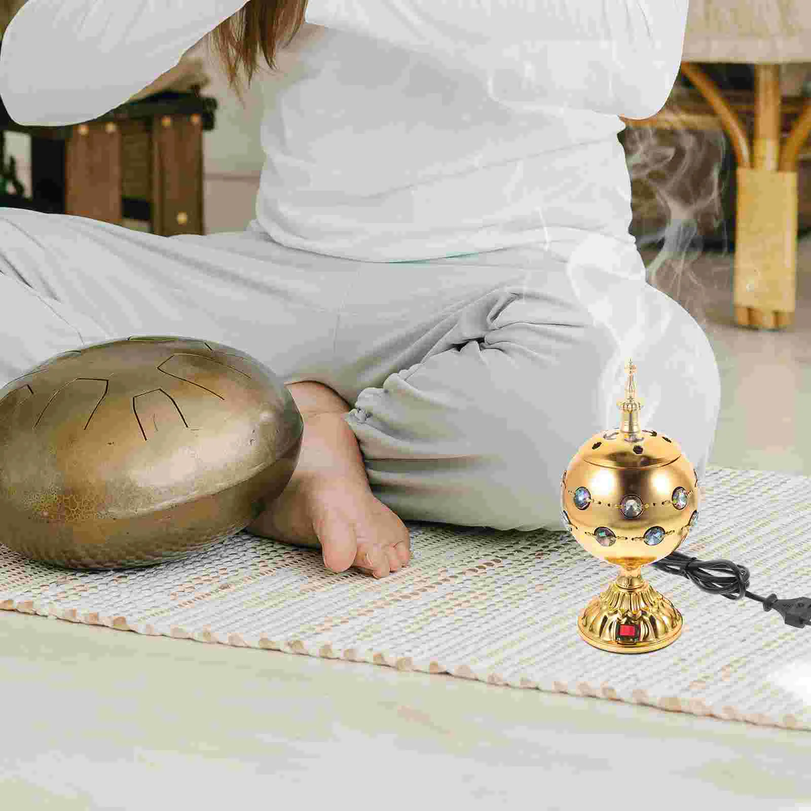 Incense Burner Metal Centerpiece Decorations Electric Arab Censer Home Iron Holder for