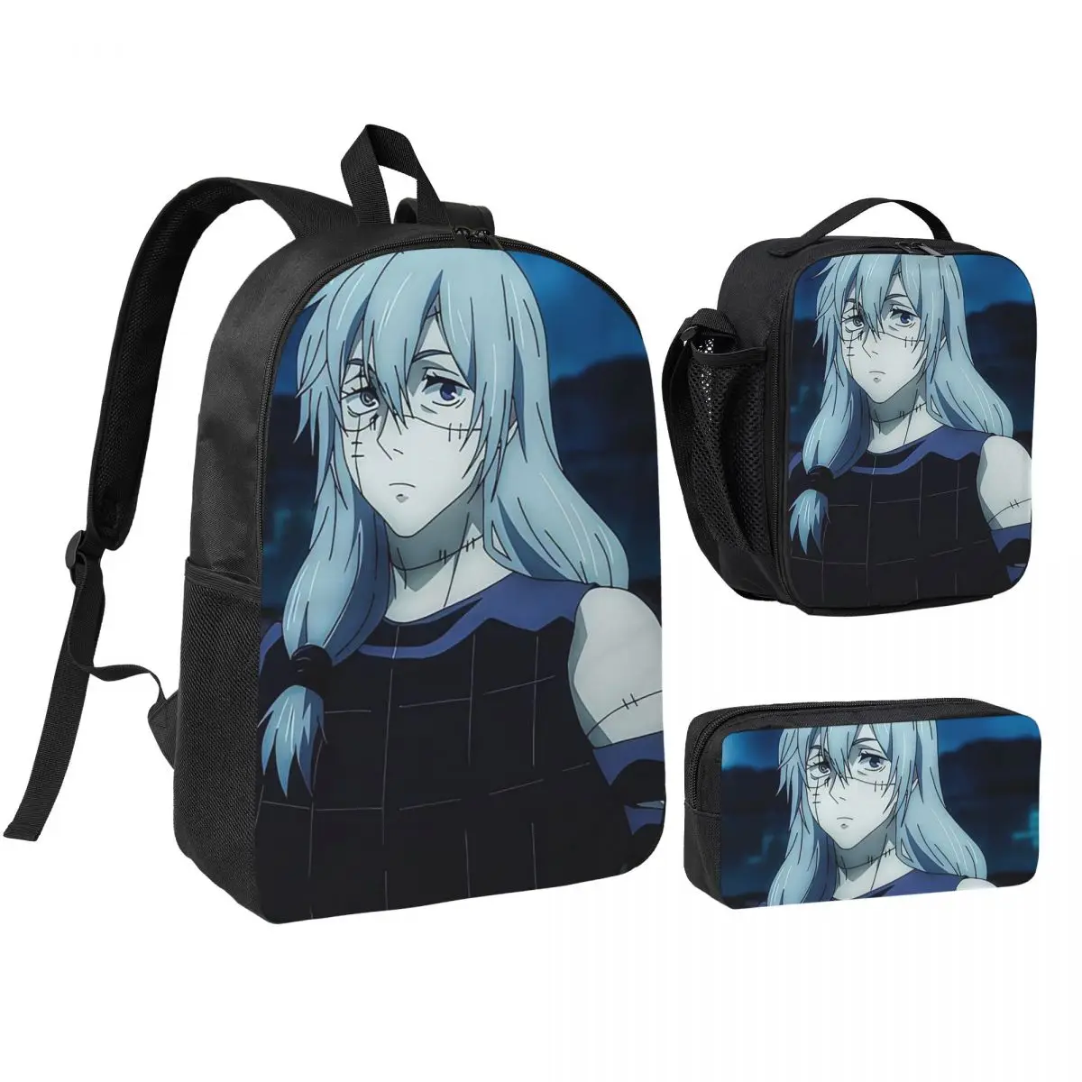

Jujutsu Kaisen Mahito Anime Backpack Student BookBag School Bag Shoulder Bags 3ps Insulated Lunch Bag Pencil Case