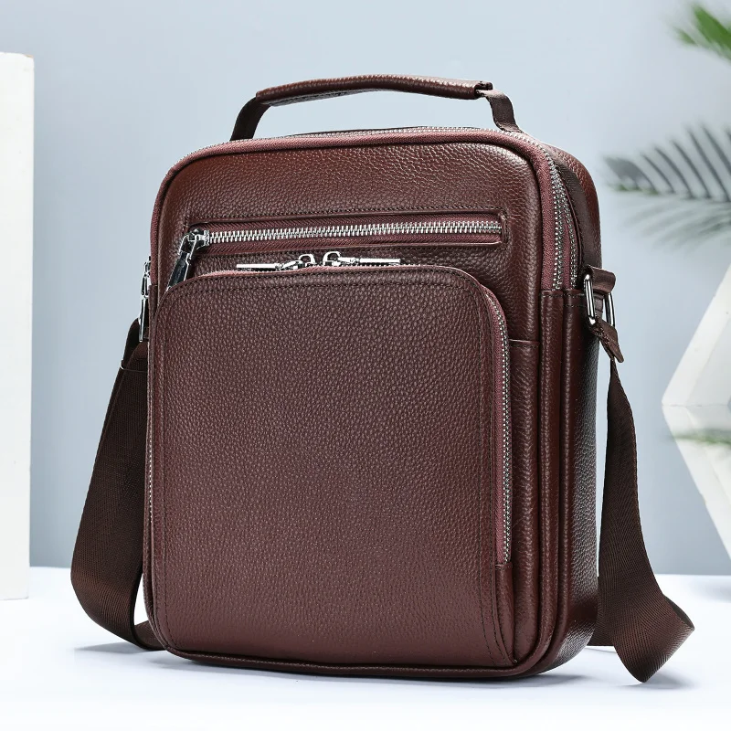 

Top-grain leather men's shoulder bag Business Leisure9Large-capacity flat shoulder bag for men, suitable for commuting