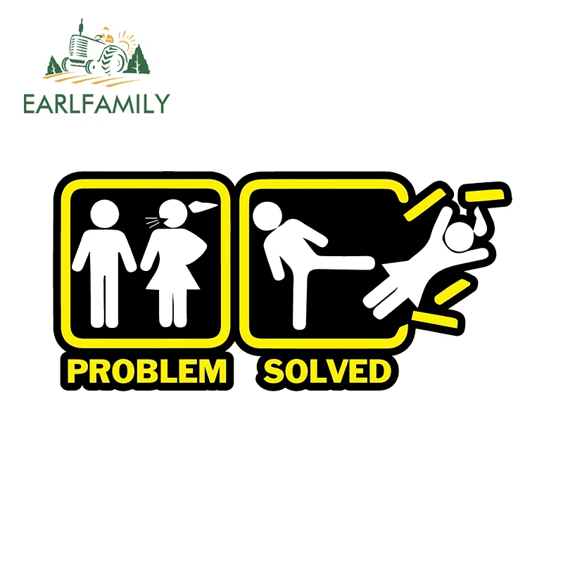 EARLFAMILY 13cm X 6.2cm for Problem Solved Car Stickers Fashionable Sunscreen Decals Vinyl Car Wrap Bumper Windows Decoration