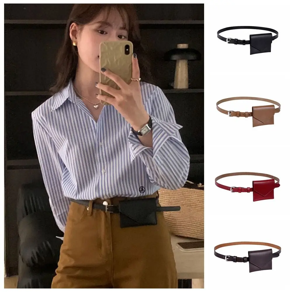 

Portable Korean Style Women Waist Bag Solid Color PU Belt Envelope Waist Bag Card Pocket Clutch Bag Small Card Bag Female