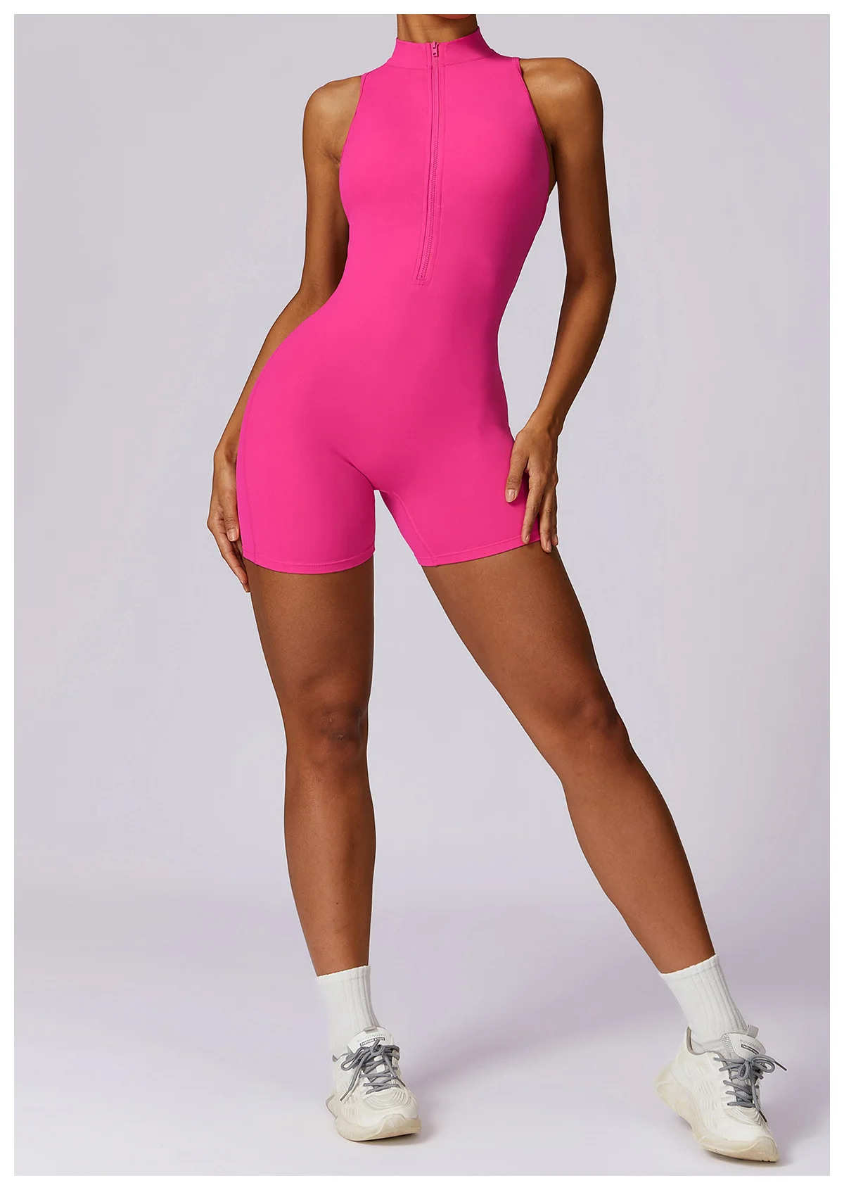 Sexy V Back Scrunch Sports Yoga Jumpsuit Women Gym Rompers Zipper Sleeveless One-Piece Suit Sportswear Bodysuits Sportswear