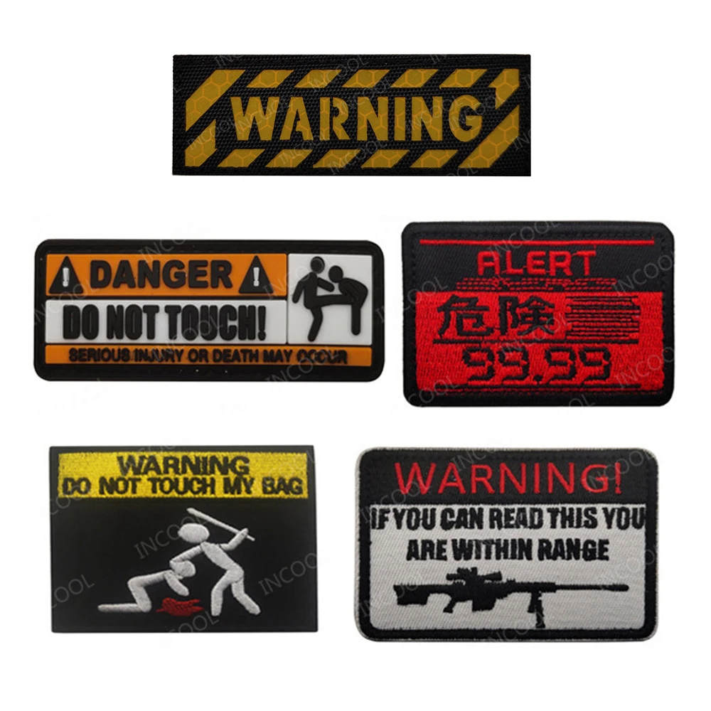 Warning Do Not Touch My Bag Patches Alert Embroidered Stickers Chevron Rubber Decorative Strip Patches For Clothing Backpack