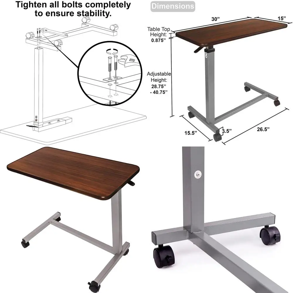 

Medical Adjustable Overbed Bedside Table With Wheels (Hospital and Home Use)