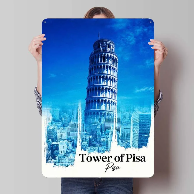 Tower Of Pisa Tinplate Sign Travel Poster House Decor Retro Metal Sign for Wall Art Decoration Home Decoration Luxury Coffee Bar