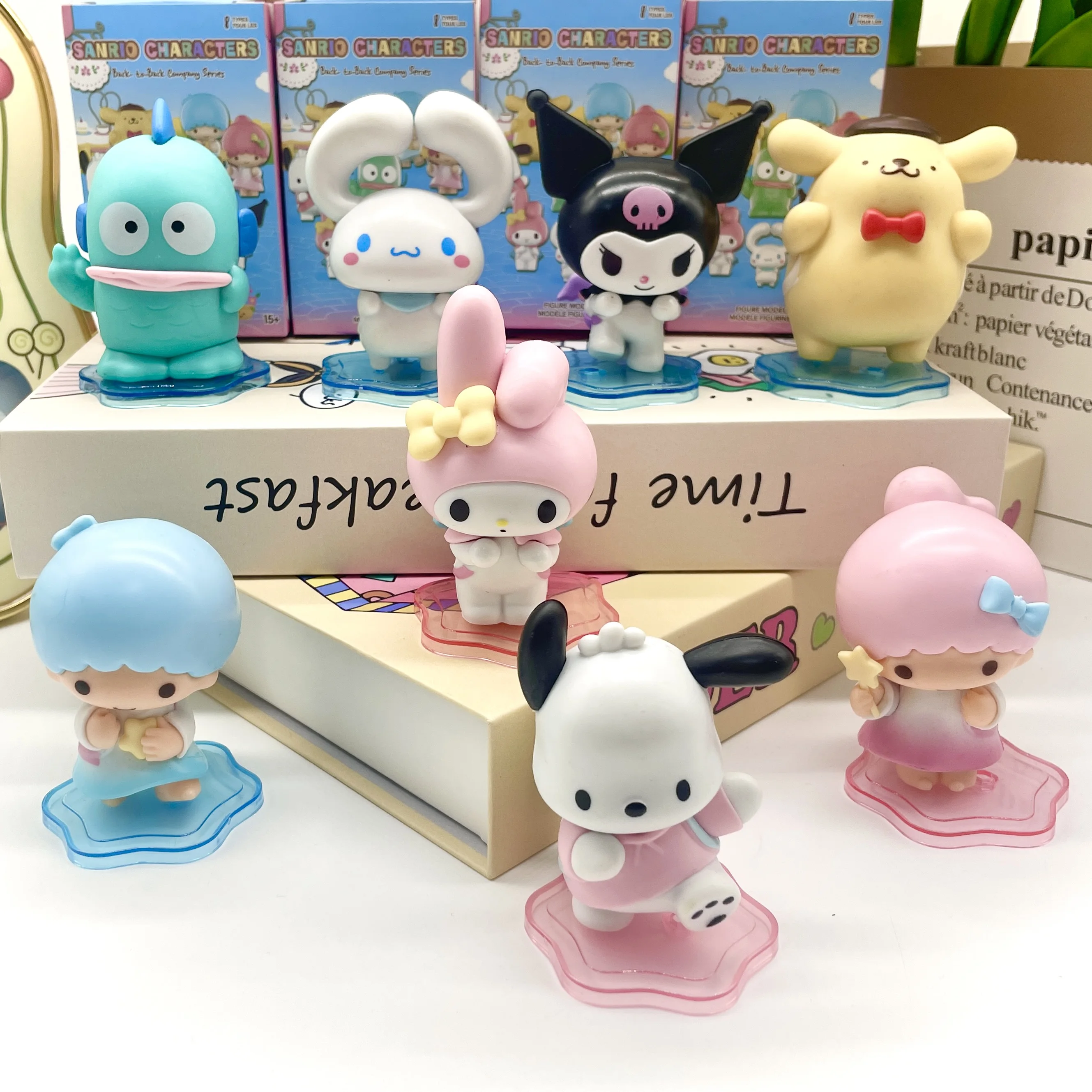 7cm Backpack Friends Sanrio Figurine Blind Box Paca Dog Kuromi Melody Cinnamoroll Plush Toy Decorations Fantasy Figurines
