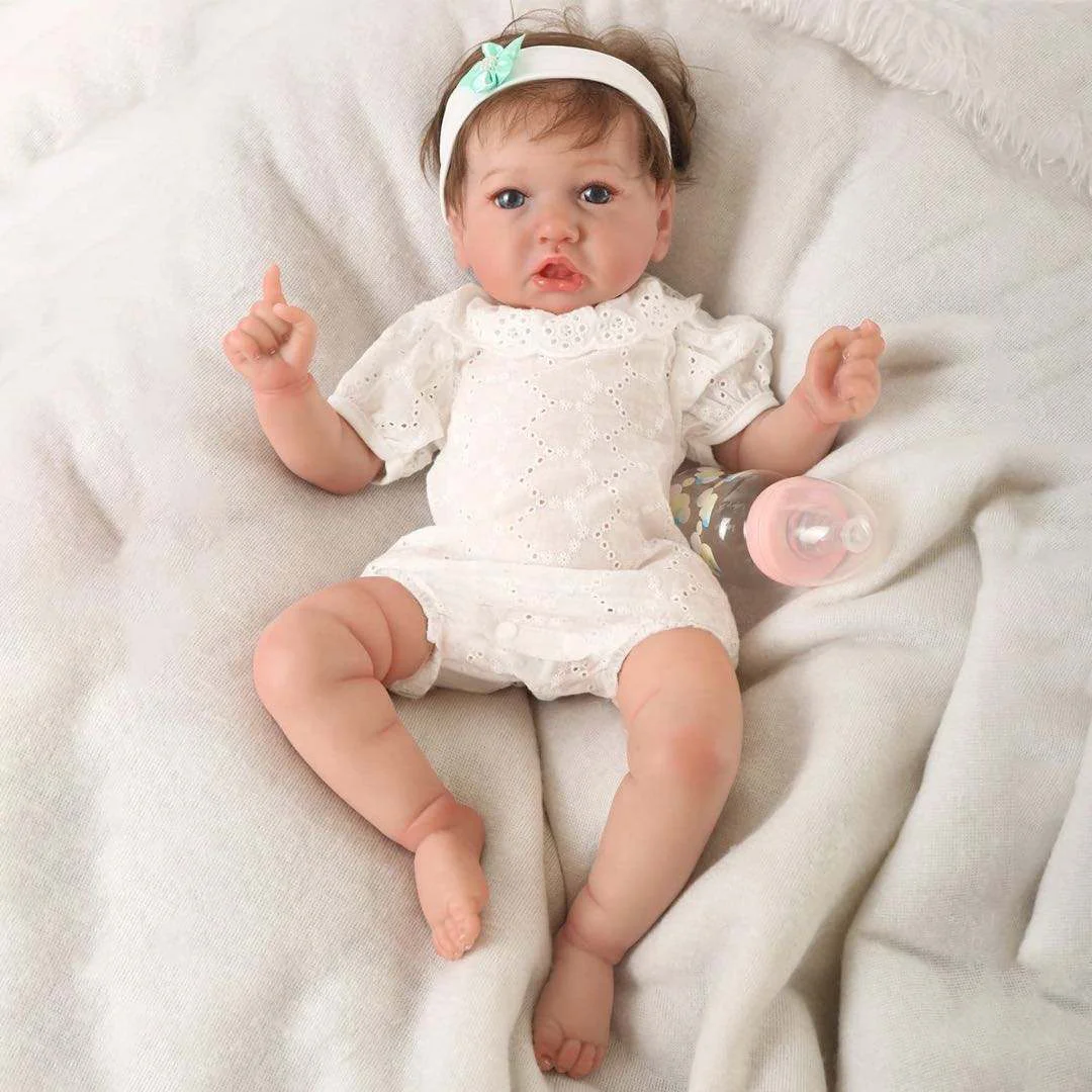 Realistic Reborn Baby Toddlers Girl Ellis 20'' Lifelike Awake Lovely Reborn Baby Doll with Brown Hair