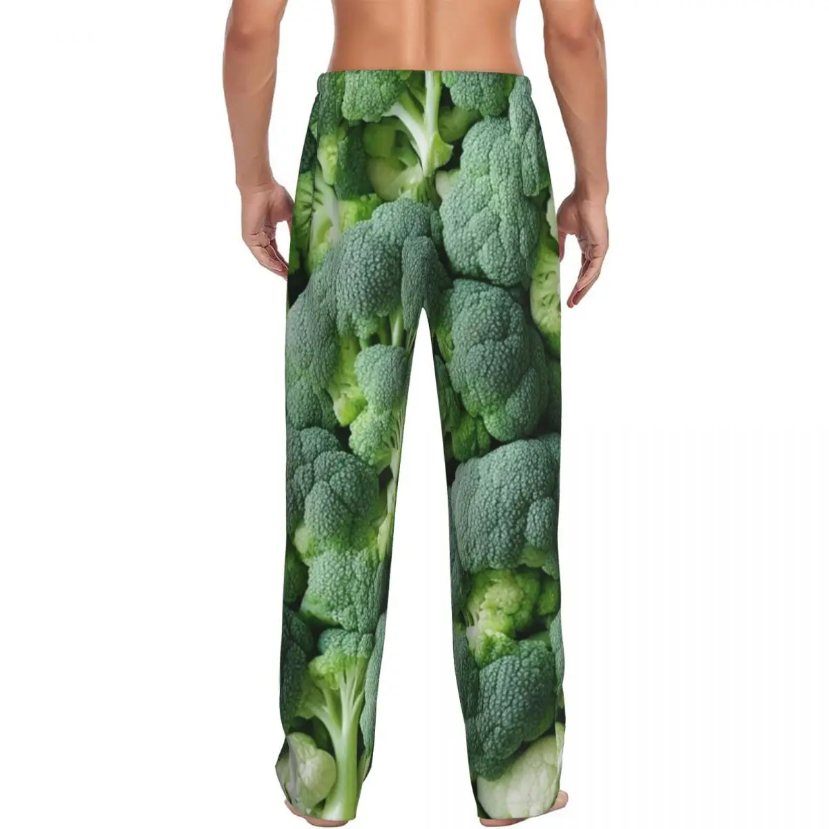 Custom Broccoli And Cauliflower Men Pajama Pants Lounge Sleep Sleepwear Bottoms with Pockets