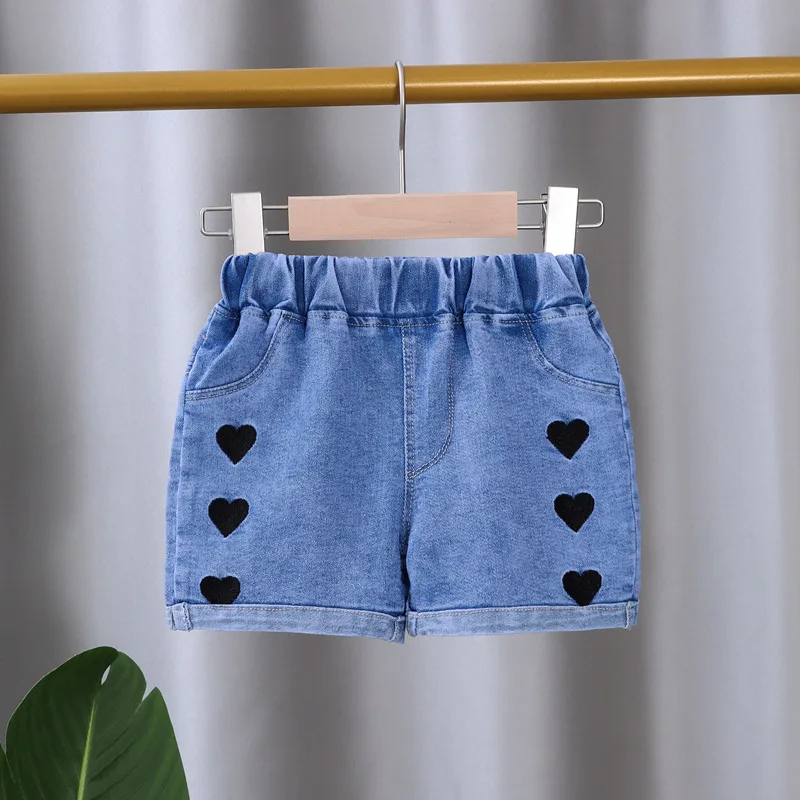 New Summer Girls Love Denim Shorts Teenage Girl Casual Fashion Shorts Kids Children Flowers Embroidery Jean Short for Girls