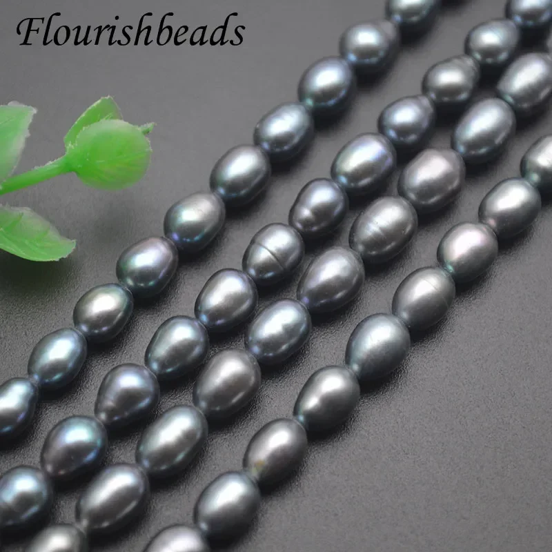 3 Strands Medium Good Quality Dark Peacock Gray Color Rice Shape Natural Pearl Loose Beads for DIY Necklace Bracelet Jewelry