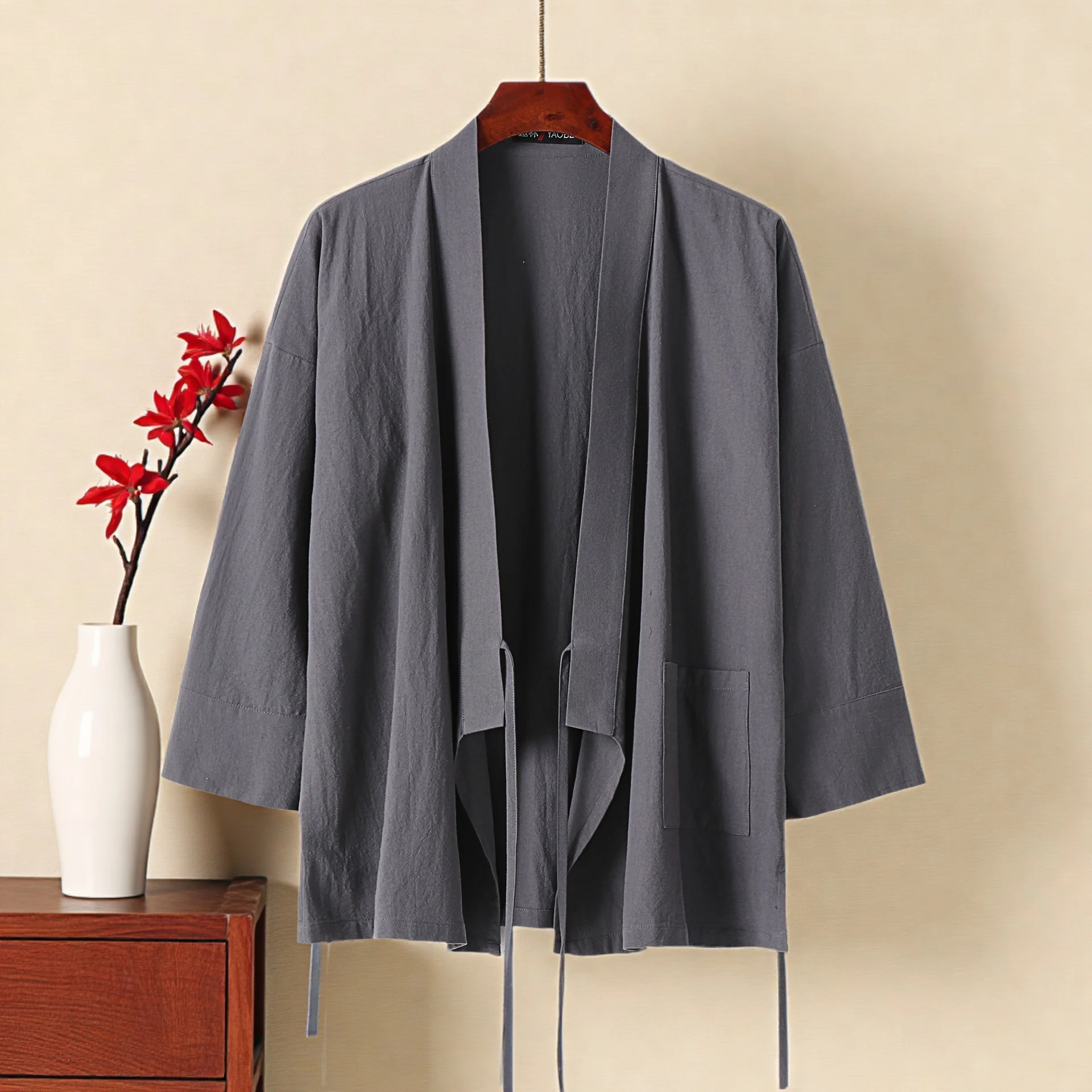 

Комплект из хлопка и льна: мужской кардиган средней длины с длинными рукавами, ветровка, льняной даопао, спортивная одежда, костюм Тан, Ханьфу