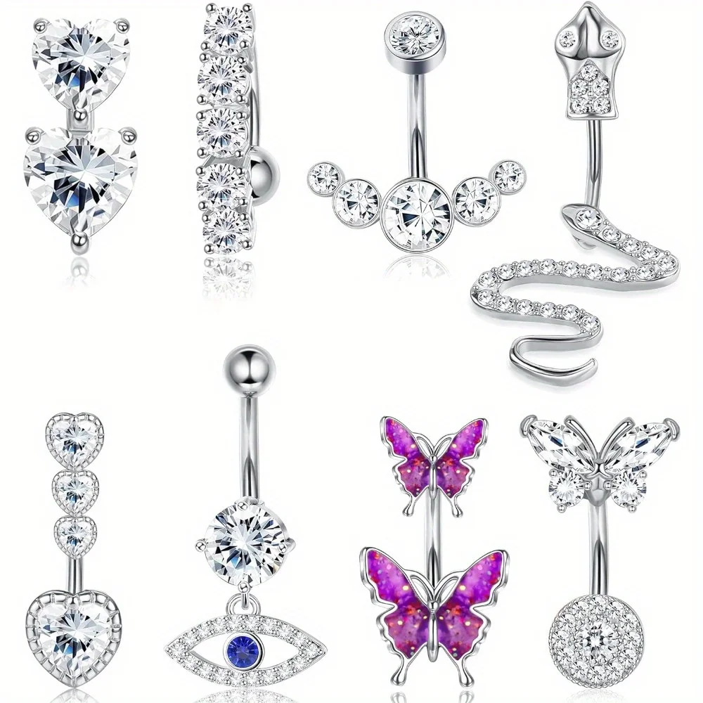 Drperfect Belly Button Rings Stainless Steel  Evil Eye Butterfly Snake Belly Button Rings for Women Navel Rings Sexy Piercing