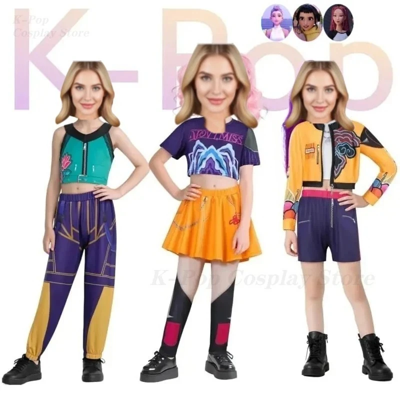 

2025 New Movie K-Pop Mira Rumi Zoey Demon Hunters Cosplay Costume for Girl Halloween Stage 3D Printed Pattern Role Play Clothes
