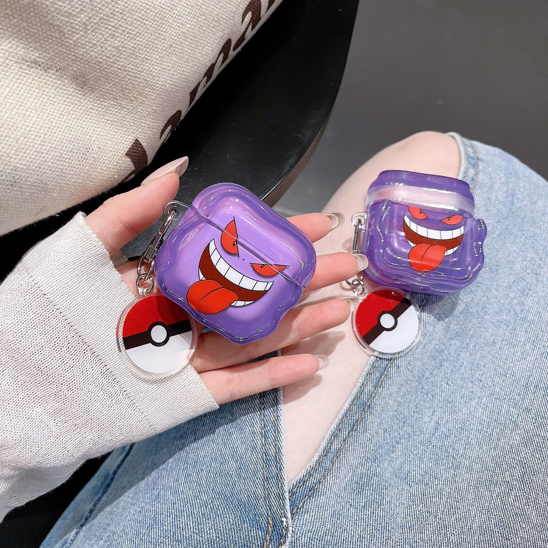 For Airpods Pro 3 Case 2025,Pokemon Ball Gengar TPU Protective Earphone Cover For Airpods Pro 2/Airpods 4 Cover With Keychain