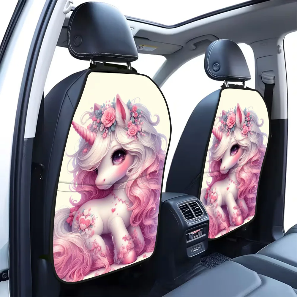 2pcs Unicorn Style Car Seat Backside Protector, Rear Seat Protector Kick Mats, Backseat Organizer, Suitable For Long Distance Dr
