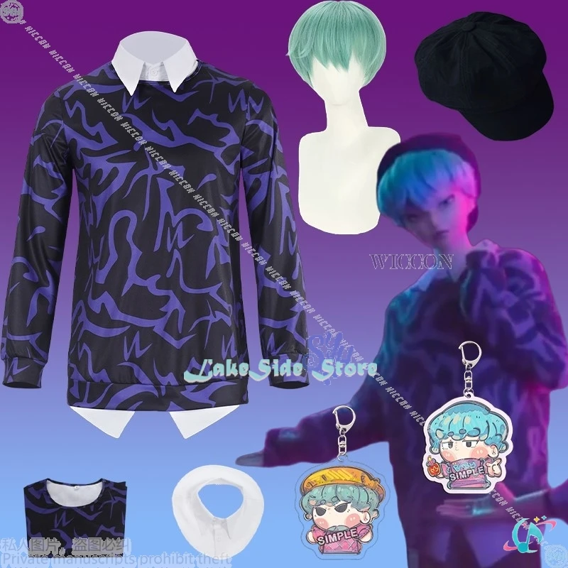 

Saja Boys Baby Cos Anime Kpop Demon Cosplay Korea Idol Uniform Purple Pattern False T-shirt Fashion Jirai Kei Halloween Roleplay