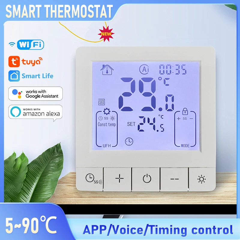 

Умный термостат Tuy для электрического и водяного отопления — пульт дистанционного управления Wi-Fi через приложение, голосовое управление, совместимое с Alexa Google Home