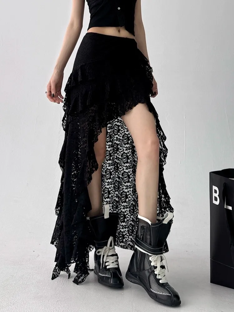 تنورة عالية الخصر غير متماثلة من الدانتيل للفتيات العصريات للتنقل النسخة الكورية تنورة منتفخة مجوفة #2