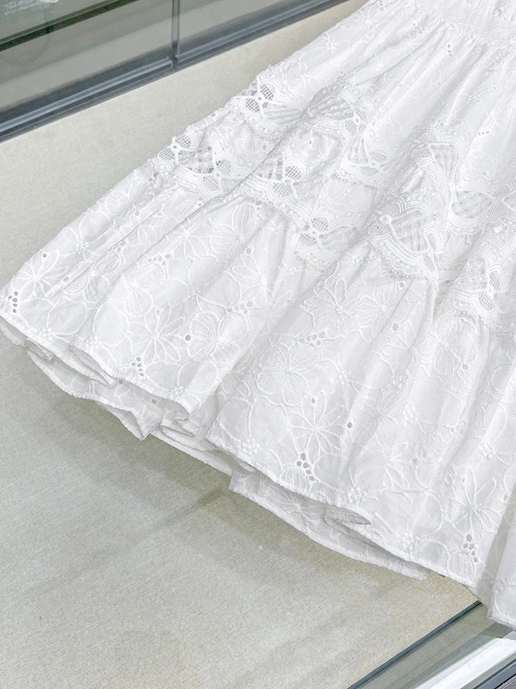 กระโปรงทรงเอผ้าลูกไม้สำหรับผู้หญิงระดับไฮเอนด์ ดีไซน์เว้าลายฉลุ แต่งขอบ รุ่นใหม่ล่าสุดสำหรับฤดูร้อน หรือกระโปรงเอวสูง หรือกระโปรงทรงเอ