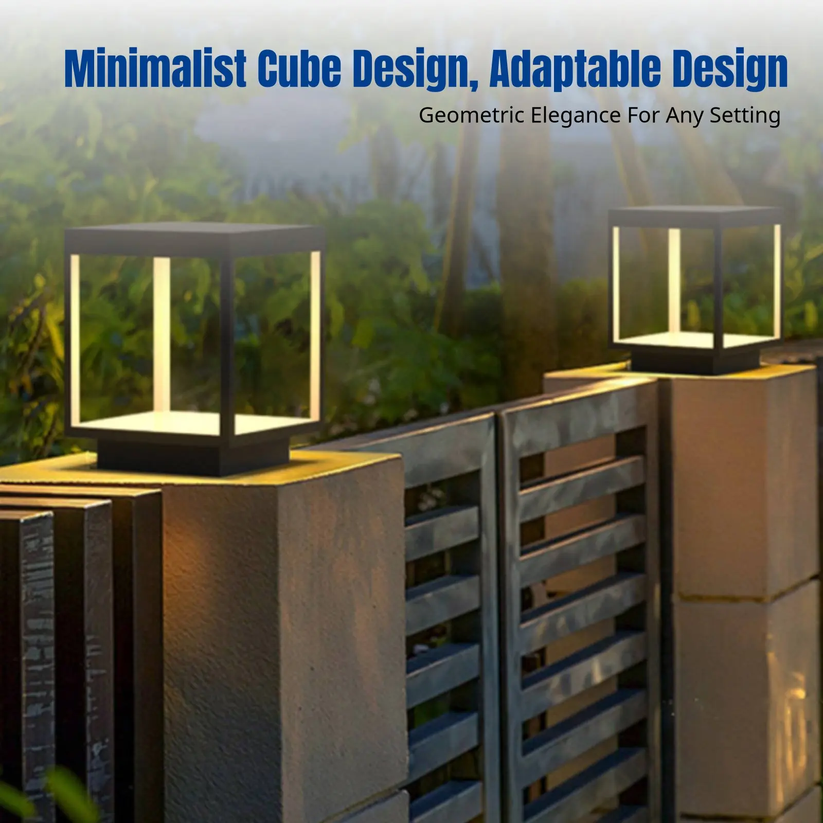 LED pillar light illuminating a garden pathway at night