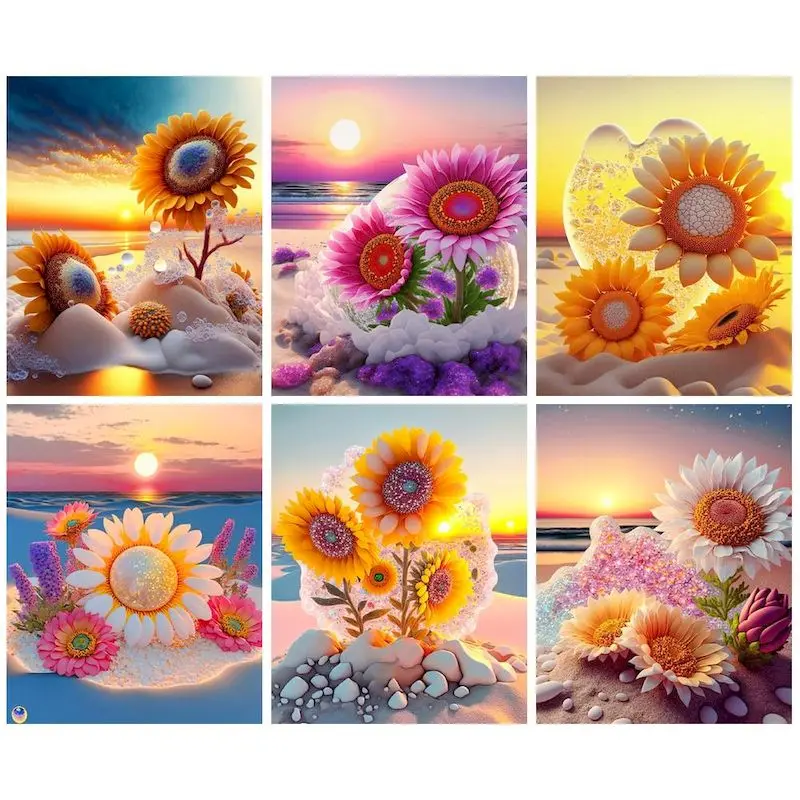 

GATYZTORY Diamond Painting Sunflower Flowers Full Square Diamond Embroidery Cross Stitch Mosaic Diamond Kit Gift Home Decoration