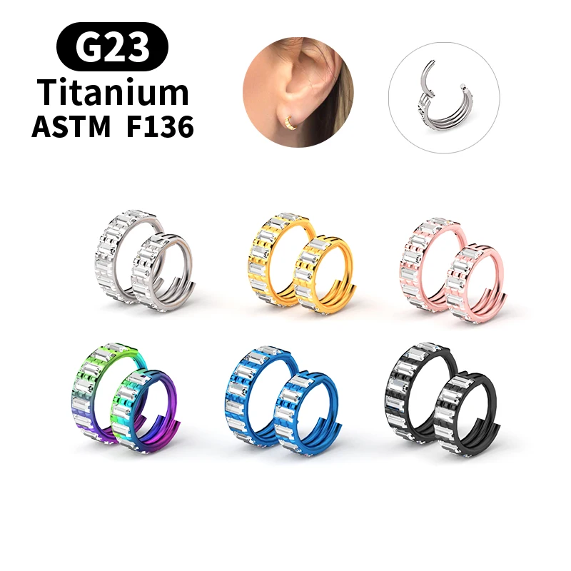 G23 Titanium Zircon Hinged Segment Nose Ring Hoop Nipple Clicker Ear Septum Cartilage Hoop Earrings Piercing Body Jewelry