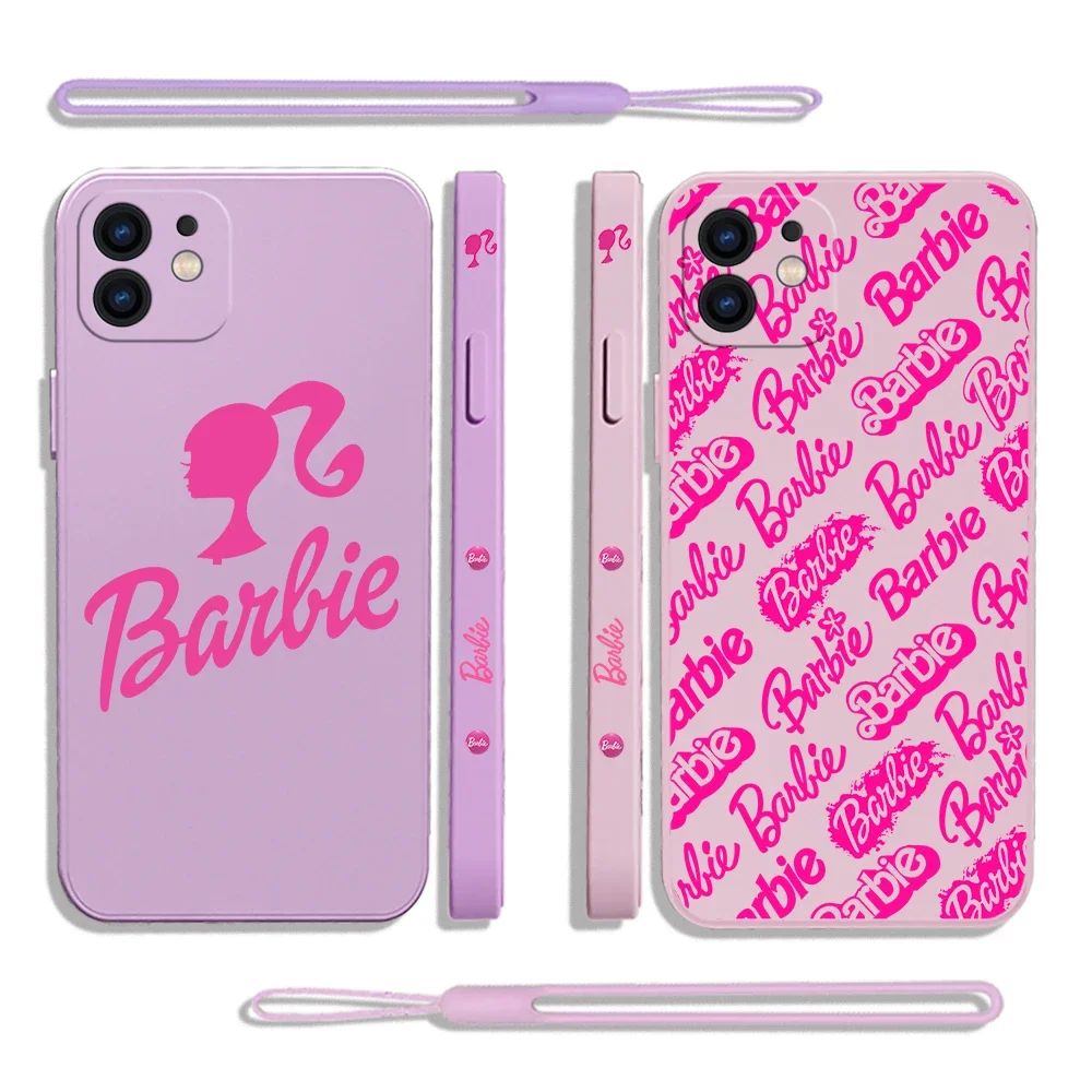 Cool Pink B-Barbies Phone Case For iPhone 15 14 13 12 11 Pro Max Mini X XR XS MAX SE20 8 7 Plus Silicone Cases with Hand Strap