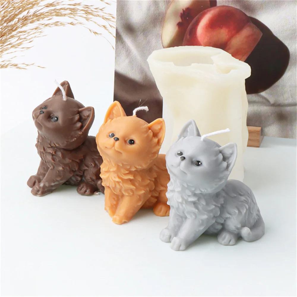 Cute Animal Pet Silicone Candle Mold Kitten Cat Dog Fox Aromatherapy Gypsum Soap Chocolate Fondant Baking Mould Home Decor Gifts