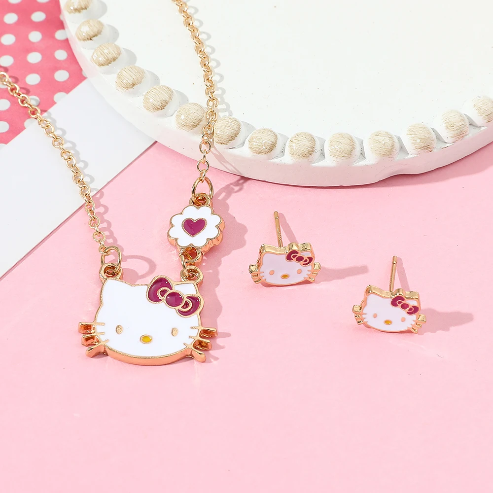 Sanrio Hello Kitty Y2k Necklace New Women Hello Kitty Earrings for Kids Fashion Jewelry Kawaii Trinkets