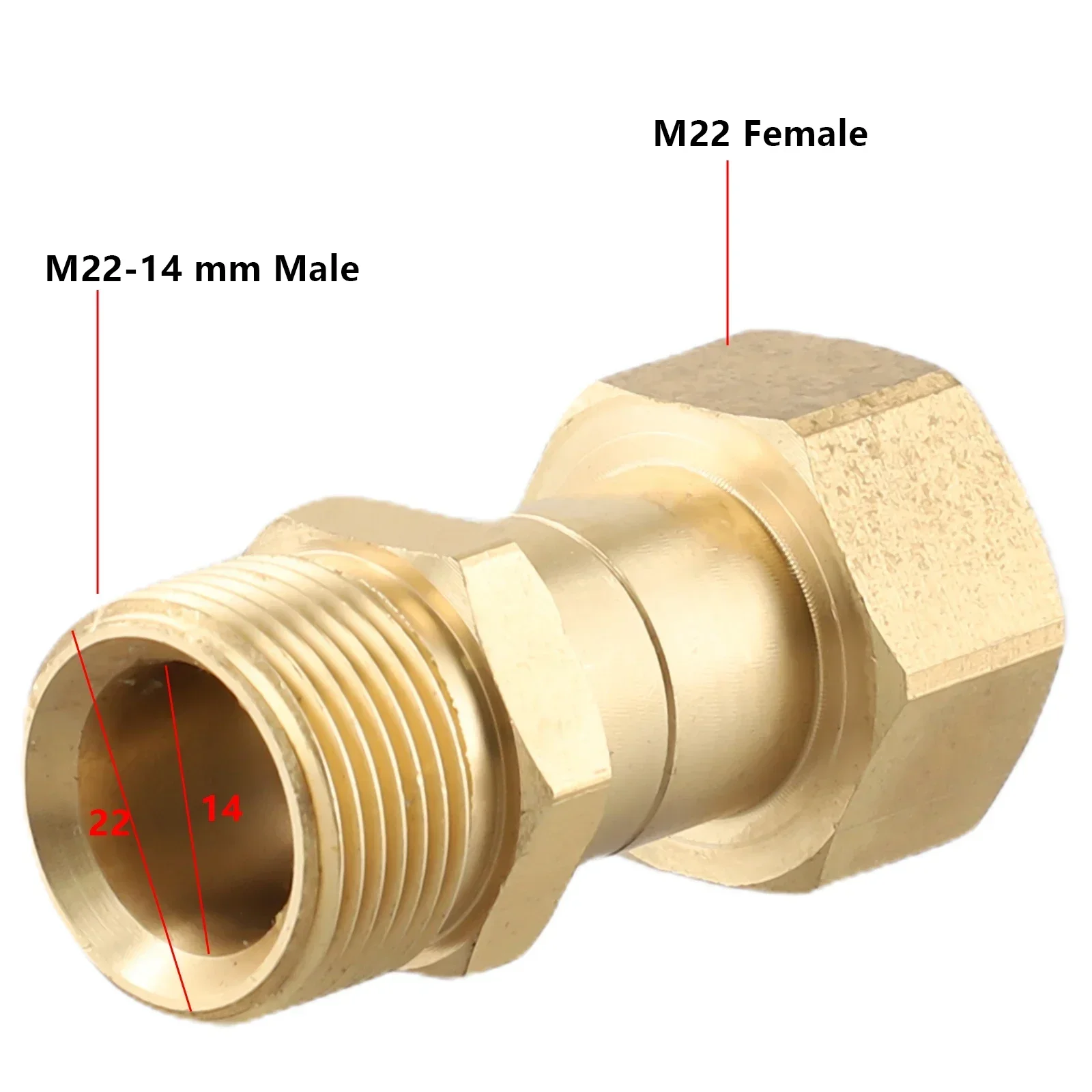 

New Brass High Pressure Washers Swivel Joint Connector Hose Fitting M22 14mm Thread 360 Degree Rotation Hose Sprayer Connector