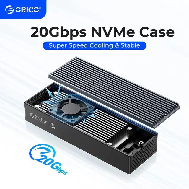 Obudowa ORICO 20 Gb/s M.2 NVME SSD z wbudowanym wentylatorem chłodzącym Obudowa M2 NVME SSD typu C do dysków SSD M.2 NVME 2230 2242 2260 2280